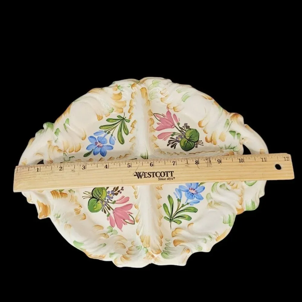 Vintage Italian Ceramic‎ Handpainted Floral Divided Serving Plate